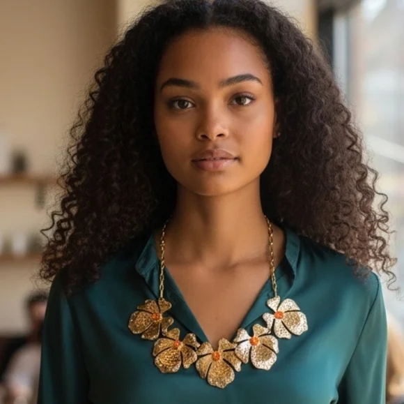 Jessica Simpson Gold and Orange Floral Necklace - Picture 2 of 3